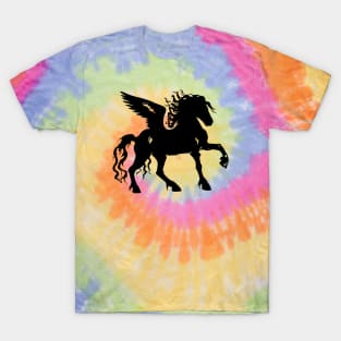 Black Pegasus Flying Horse Fantasy Unicorn T-Shirt